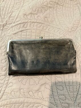 HOBO Black Leather Frame Clutch with Silver Hardware
